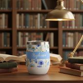 Blauwe Wilde Bloem Waterverf Monogram Naam