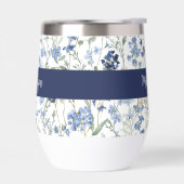 Blauwe Wilde Bloem Waterverf Monogram Naam (Links)