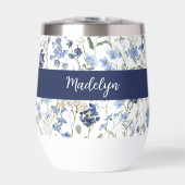 Blauwe Wilde Bloem Waterverf Monogram Naam (Voorkant)