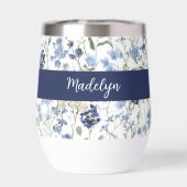 Blauwe Wilde Bloem Waterverf Monogram Naam (Achterkant)