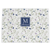 Blauwe wilde bloem waterverf monogram naam groot cadeauzakje (Voorkant)
