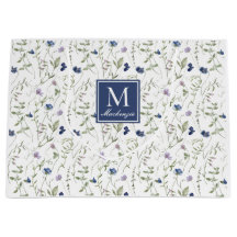 Blauwe wilde bloem waterverf monogram naam