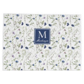 Blauwe wilde bloem waterverf monogram naam groot cadeauzakje (Achterkant)