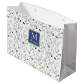Blauwe wilde bloem waterverf monogram naam groot cadeauzakje (Achterkant Gekanteld)