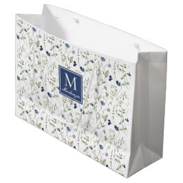 Blauwe wilde bloem waterverf monogram naam groot cadeauzakje