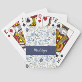 Blauwe Wilde Bloem Waterverf Monogram Naam Pokerkaarten (Achterkant)