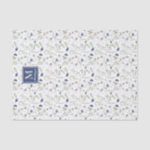 Blauwe wilde bloem waterverf monogram naam tissuepapier (Voorkant)