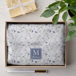 Blauwe wilde bloem waterverf monogram naam tissuepapier