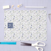 Blauwe wilde bloem waterverf monogram naam tissuepapier (Craft)