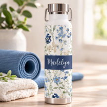 Blauwe wilde bloem waterverf monogram naam