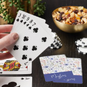Blauwe Wilde Bloem Waterverf Naam Monogram Pokerkaarten (Insitu)