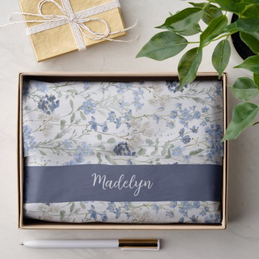 Blauwe wilde bloem waterverf naam tissuepapier (Geschenk)