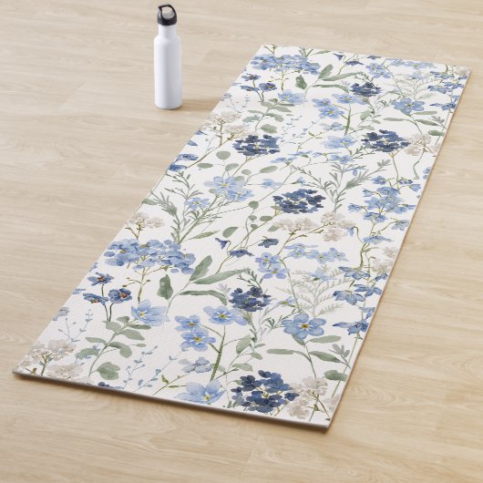 Blauwe wilde bloem waterverf  yogamat (In situ)