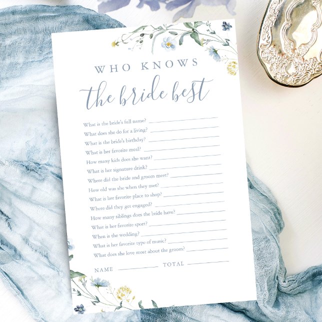 Blauwe Wilde Bloem wie kent de bruid het beste spe (Blue Wildflower who knows the bride best game)