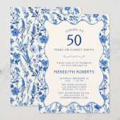  Blauwe Wilde Bloemen 50e Verjaardagsfeest Kaart (Voorkant / Achterkant)