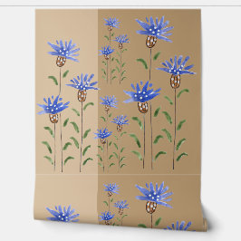 Blauwe Wilde Bloemen Aquarel Kunst Behang