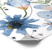 Blauwe Wilde Bloemen Baby Shower Welkom Bord Poste Poster (Hoek)
