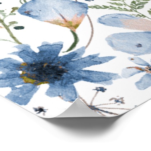 Blauwe Wilde Bloemen Baby Shower Welkom Bord Poste Poster (Hoek)