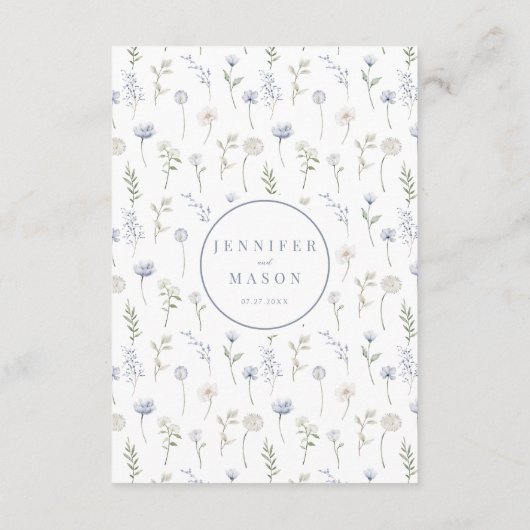 Blauwe wilde bloemen bloemenrustieke bruiloft menu (Achterkant)