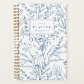 Blauwe Wilde Bloemen Bloempatroon Monogram 2026 Planner (Voorkant)