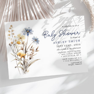 Blauwe Wilde Bloemen Boeket Boho Baby Shower Kaart