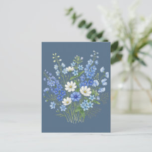 Blauwe Wilde Bloemen Boeket Botanische Illustratie Briefkaart