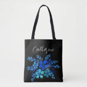 Blauwe wilde bloemen Boho Script Gepersonaliseerde Tote Bag (Voorkant)