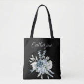 Blauwe wilde bloemen Boho Script Gepersonaliseerde Tote Bag (Voorkant)