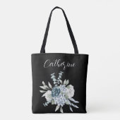 Blauwe wilde bloemen Boho Script Gepersonaliseerde Tote Bag (Achterkant)