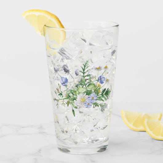 Blauwe wilde bloemen Bouquet Glass Tumbler (Voorkant ijs)