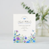 Blauwe wilde bloemen bruidsshower kaart (Staand voorkant)