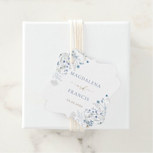 blauwe wilde bloemen bruiloft bedankjes labels (In situ)