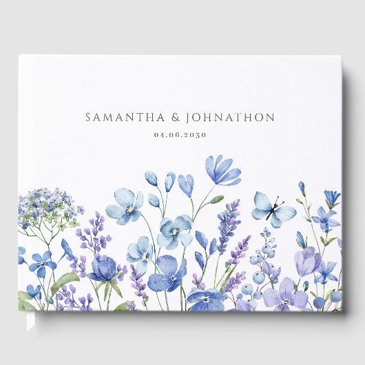 Blauwe Wilde Bloemen Bruiloft Gastenboek (Voorkant)