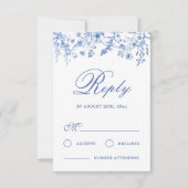 Blauwe Wilde Bloemen Bruiloft RSVP Kaart (Voorkant)