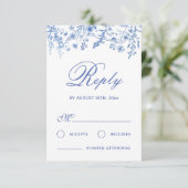 Blauwe Wilde Bloemen Bruiloft RSVP Kaart (Staand voorkant)