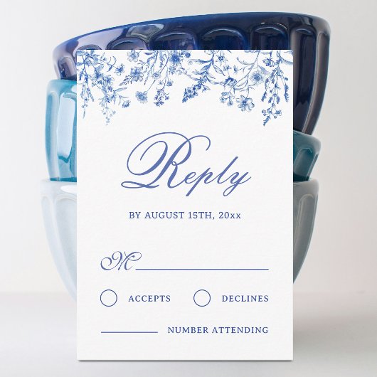 Blauwe Wilde Bloemen Bruiloft RSVP Kaart