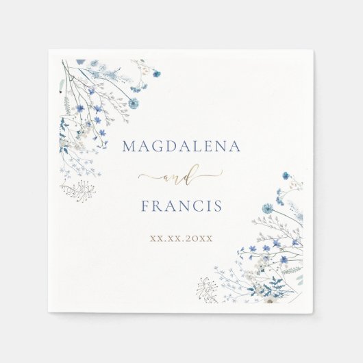 blauwe wilde bloemen bruiloft servet (Voorkant)