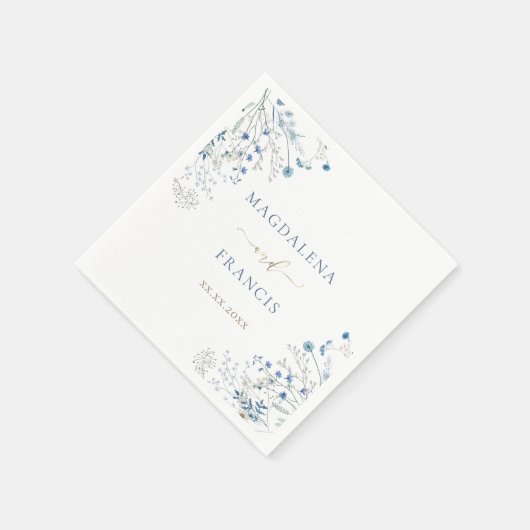 blauwe wilde bloemen bruiloft servet (Hoek)