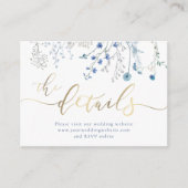 Blauwe wilde bloemen Bruiloft Website Informatiekaartje (Voorkant)