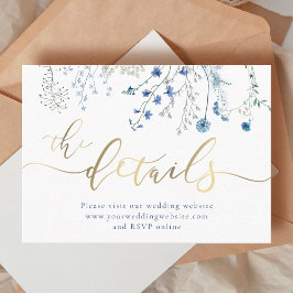 Blauwe wilde bloemen Bruiloft Website Informatiekaartje