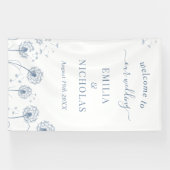 Blauwe wilde bloemen bruiloft welkom bord spandoek (Horizontaal)