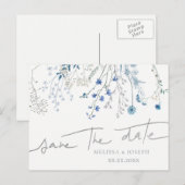 Blauwe wilde bloemen | De datum opslaan Aankondigingskaart (Voorkant / Achterkant)