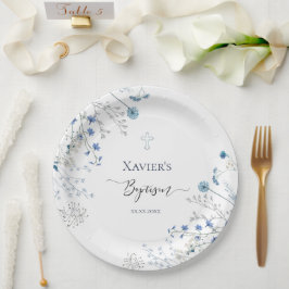 blauwe wilde bloemen Doop Papieren Bordje