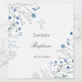 blauwe wilde bloemen Doop Wijn Etiket