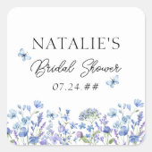 Blauwe Wilde Bloemen Fijne Bloemenschouw Vierkante Sticker (Voorkant)