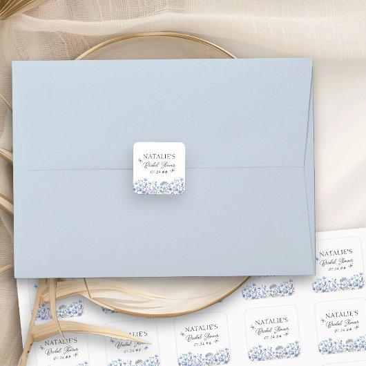 Blauwe Wilde Bloemen Fijne Bloemenschouw Vierkante Sticker