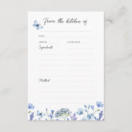 Blauwe Wilde Bloemen Fijne Bloemige Receptkaart Informatiekaartje (Voorkant)