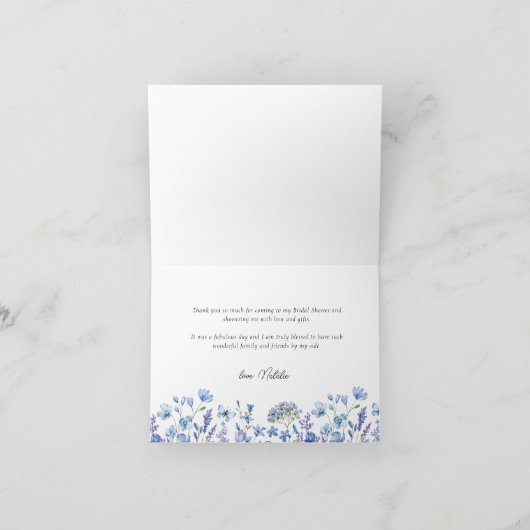 Blauwe Wilde Bloemen Fijne Bloemstukken Bedankkaart (Binnen)