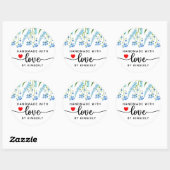 Blauwe wilde bloemen Handgemaakt met liefde Ronde Sticker (Vel)