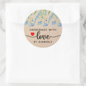 Blauwe wilde bloemen Handgemaakt met Love Classic Ronde Sticker (Tas)